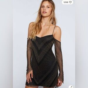 Free People Draw the‎ Line Beaded cold shoulder Dress Size S